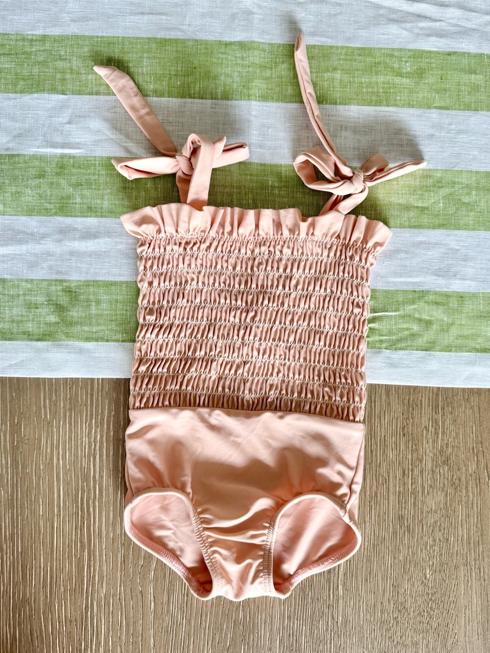 Minnow Smocked Tie-Shoulder One-Piece Swimsuit — Blush Pink